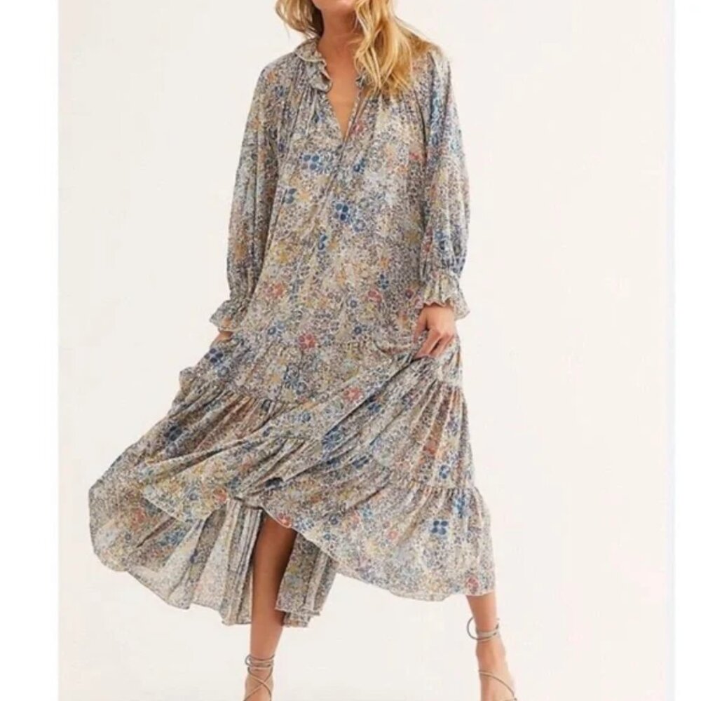 Free People Feeling Groovy Floral Print Bohemian Romantic Maxi Dress Size XS